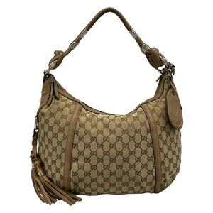 GUCCI Techno Horsebit / Indy/GG Pattern 240261 Beige Jacquard Leather